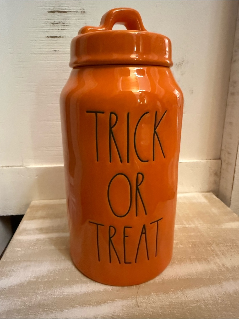 Rae Dunn Orange 'Trick or Treat' Ceramic Canister